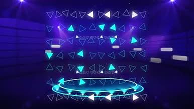 节奏动感三角形舞台光闪耀蓝色紫色辉光蹦迪视频的预览图